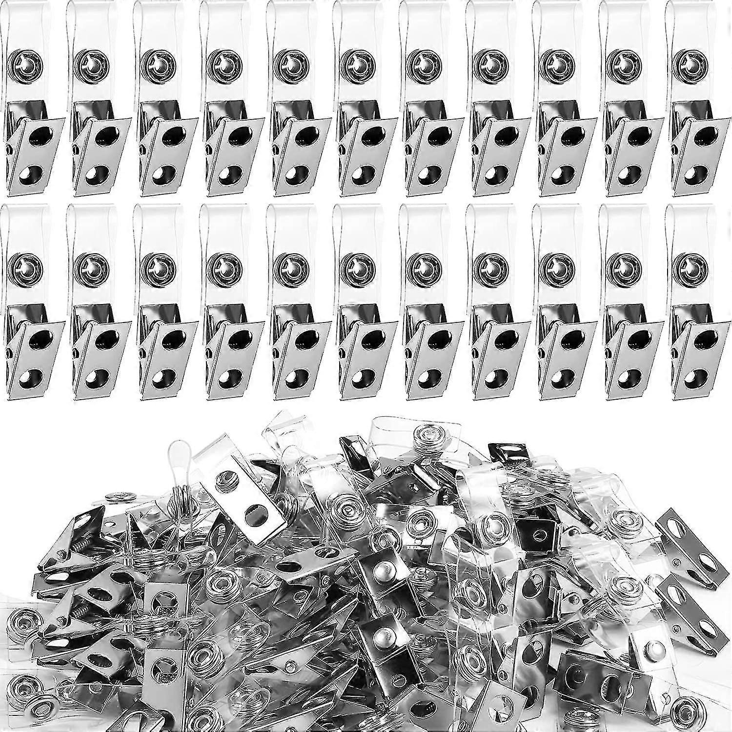 100 Pcs Metal Badge Clips Id Badge Clips Double Hole Badge Clips With Clear Pvc Straps Name Tag Clips Id Strap Clip For Id Cards And Badge Holders, Of