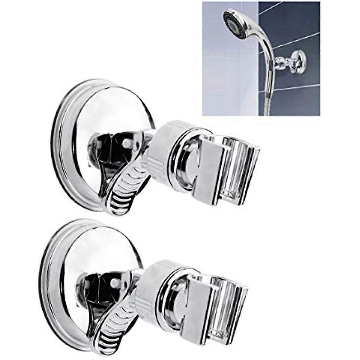 2Pcs Adjustable Shower Holder Bracket Suction Hose Hook No Drill Waterproof Shower Head (Silver)