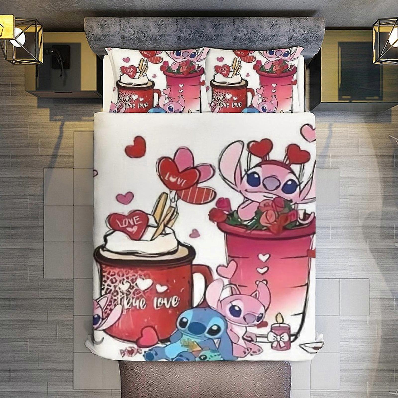 v3376 Lençóis de Cama Feliz Natal Stitch 3 Peças Conjunto de Capa de Edredom Tamanho Completo Super Macio Resistente ao Desbotamento Microfibra 1 Capa com Zíper e 2 Pil