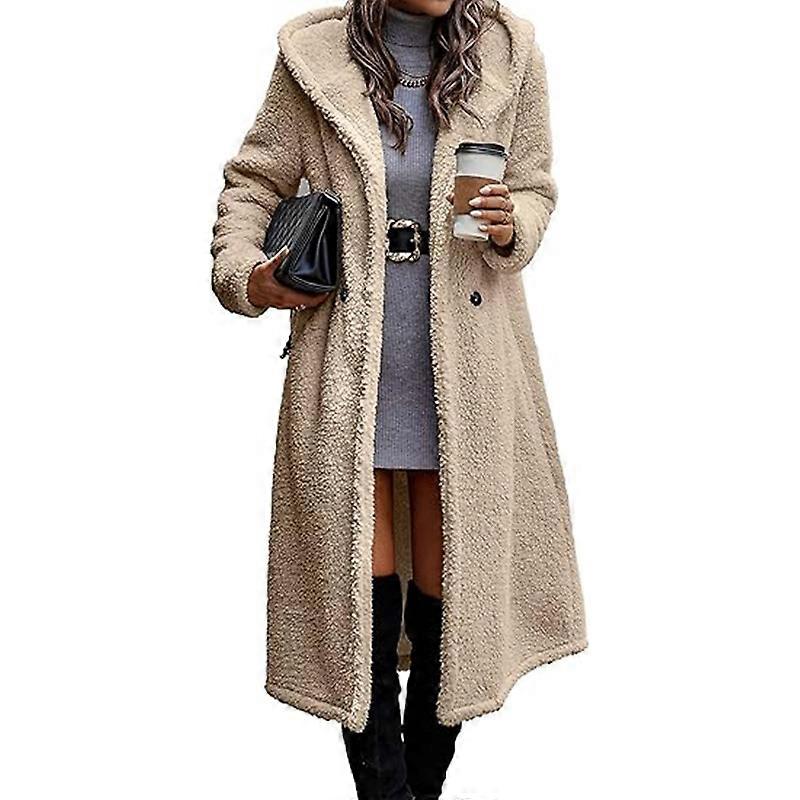 Dame Mode Vinterfrakker Fuzzy Fleece Lange hætteklædte jakker