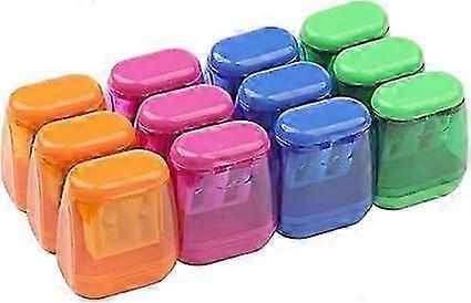 12 عبوة من مبراة القلم الرصاص ، مبراة قلم رصاص مزدوجة الفتحة مع أغطية ، مبراة قلم رصاص يدوية بلاستيكية ملونة للأطفال لللوازم المنزلية المكتبية