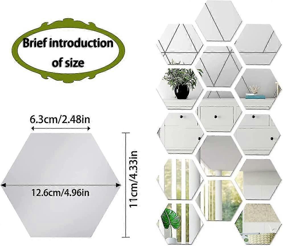Lot De 12 Autocollants Muraux Hexagonaux Miroir Acrylique Argenté - Décoration Salon Et Salle De Bain 20x23cm