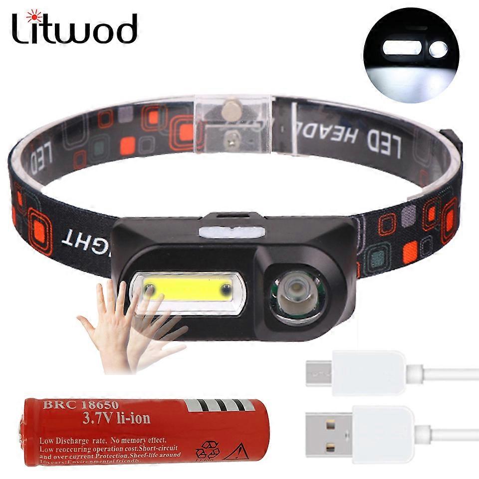 Sensor 18650 Battery LED Headlamps Q5+COB USB Rechargeable Camping Head lamp Fishing headlight flashlight torch Portable Light