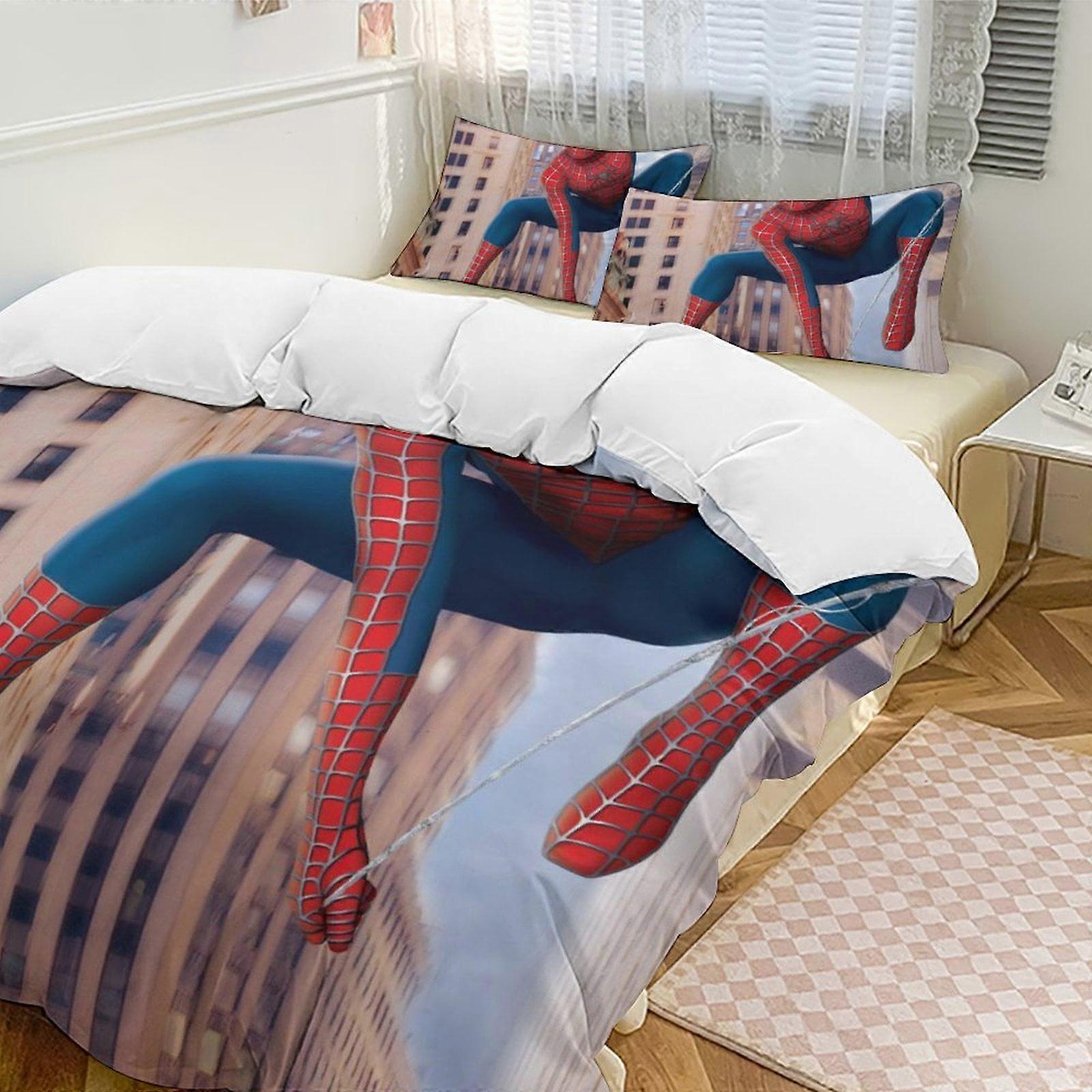 Zm590 Spider-Man 3-Piece Twin Bed Set - Includes 1 Single Quilt And 2 Pillow Cases Bedding - Fade Resistant Microfiber Lc590