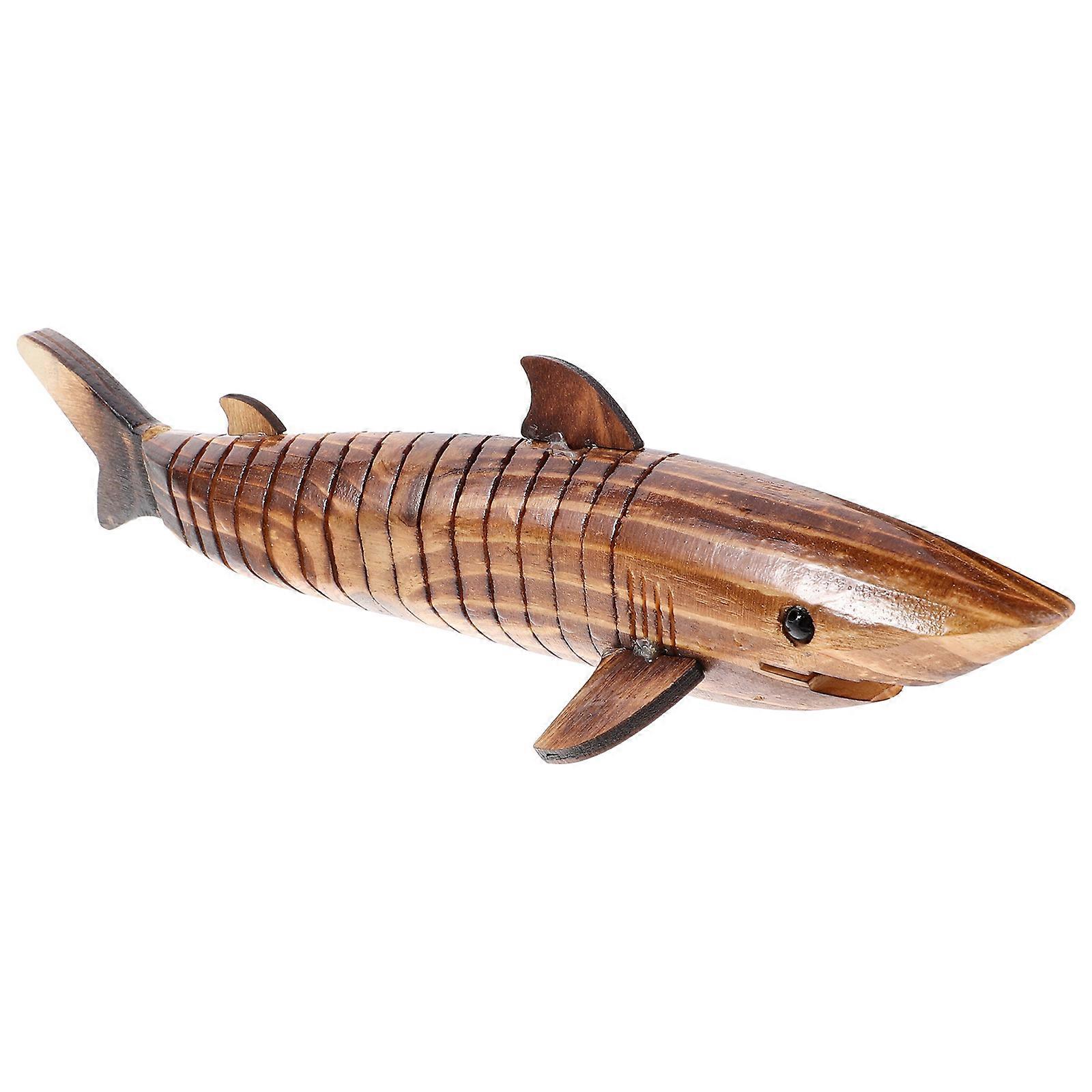 Simulation Wood Shark Statue Shark Figurine Ocean Sea Animal Figurine Wooden Animal Model