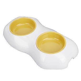Pet Bowl Double Bowl for Dogs and Cats Water and Food Feeding Prevents Spill Yellow