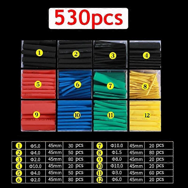530pcs Heat Shrink Tubing Tube Wire Insulation Sleeving Kit Car Electrical Shrinkable Cable Wrap Set Assorted Polyolefin