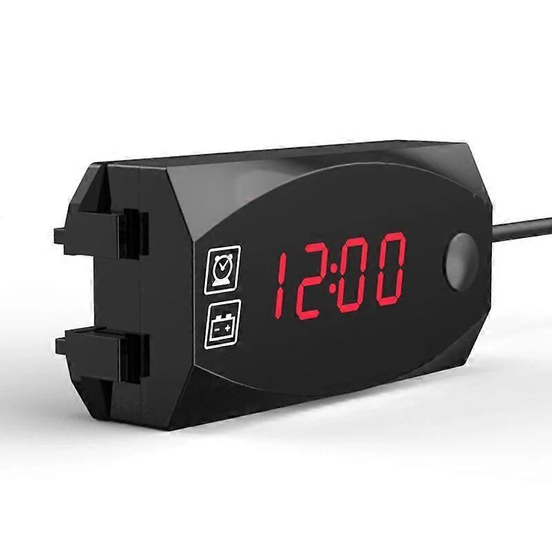 2-in-1 Voltmeter For Motorcycle Electric Vehicle Time Clock Multi-function With Digital Display