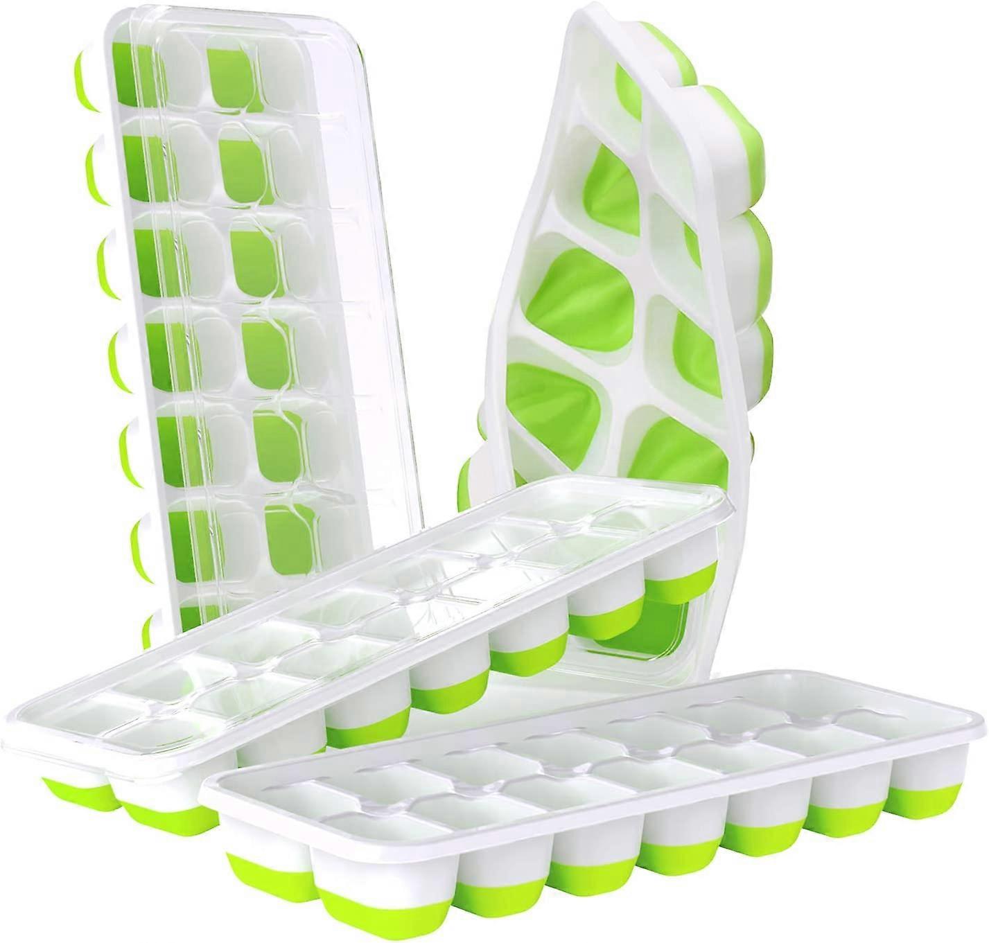 Ice Cube Tray with Lid 4 Pack - Silicone Ice Cube Tray 56 Ice Cubes, Quick Release, Stackable, Reusable