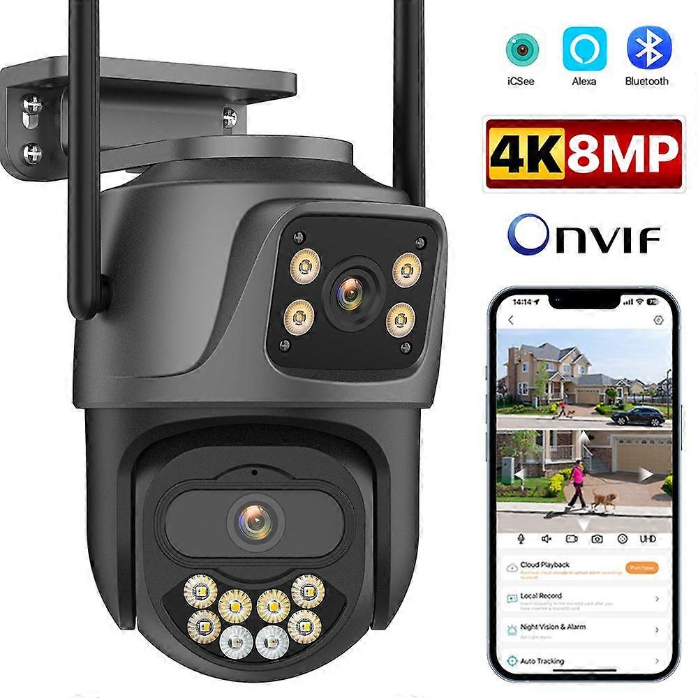Caméra IP Wifi HD 4K 8MP Extérieur PTZ Double objectif Double écran 4MP AI Caméra de suivi automatique Audio bidirectionnelle CCTV P2P Surveillance iCSee