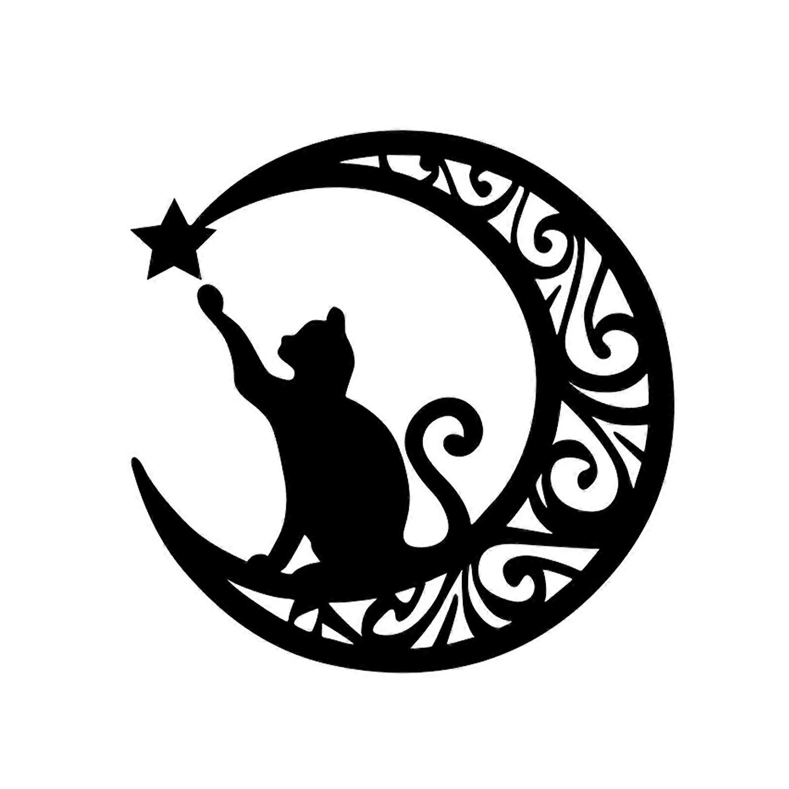Black Cat And Moon Wall Art, Moon Phase Wall Art, Black Cat On The Moon Wall Pediments, Black Cat Wall Sculpture for Cats Lover