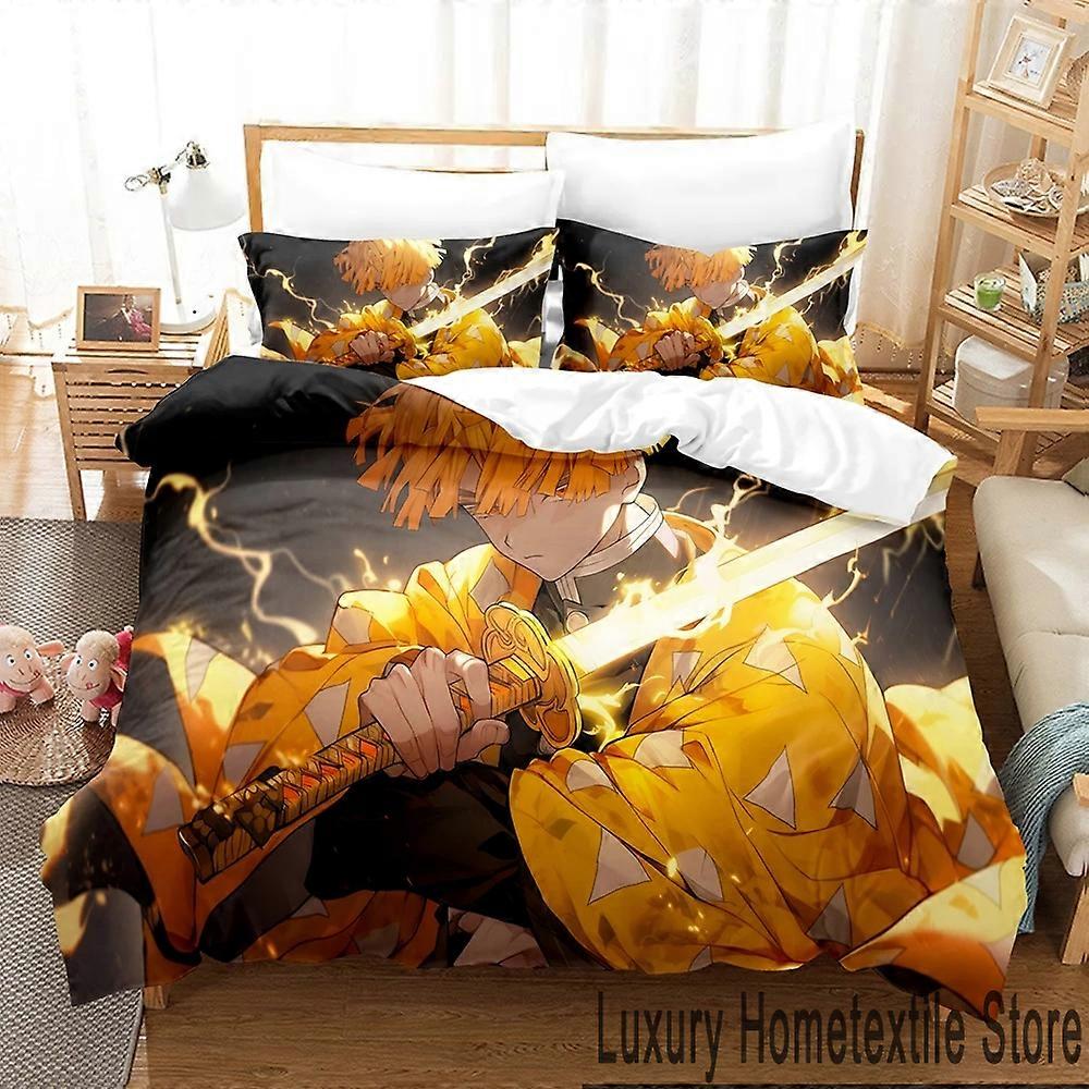 m123 ملاءات السرير أنيمي Zenitsu Agatsuma مجموعة الفراش قاتل الشيطان ، مجموعة غطاء سرير لحاف غطاء وسادة ، ملاءات سرير للأولاد والبنات للبالغين ggt123