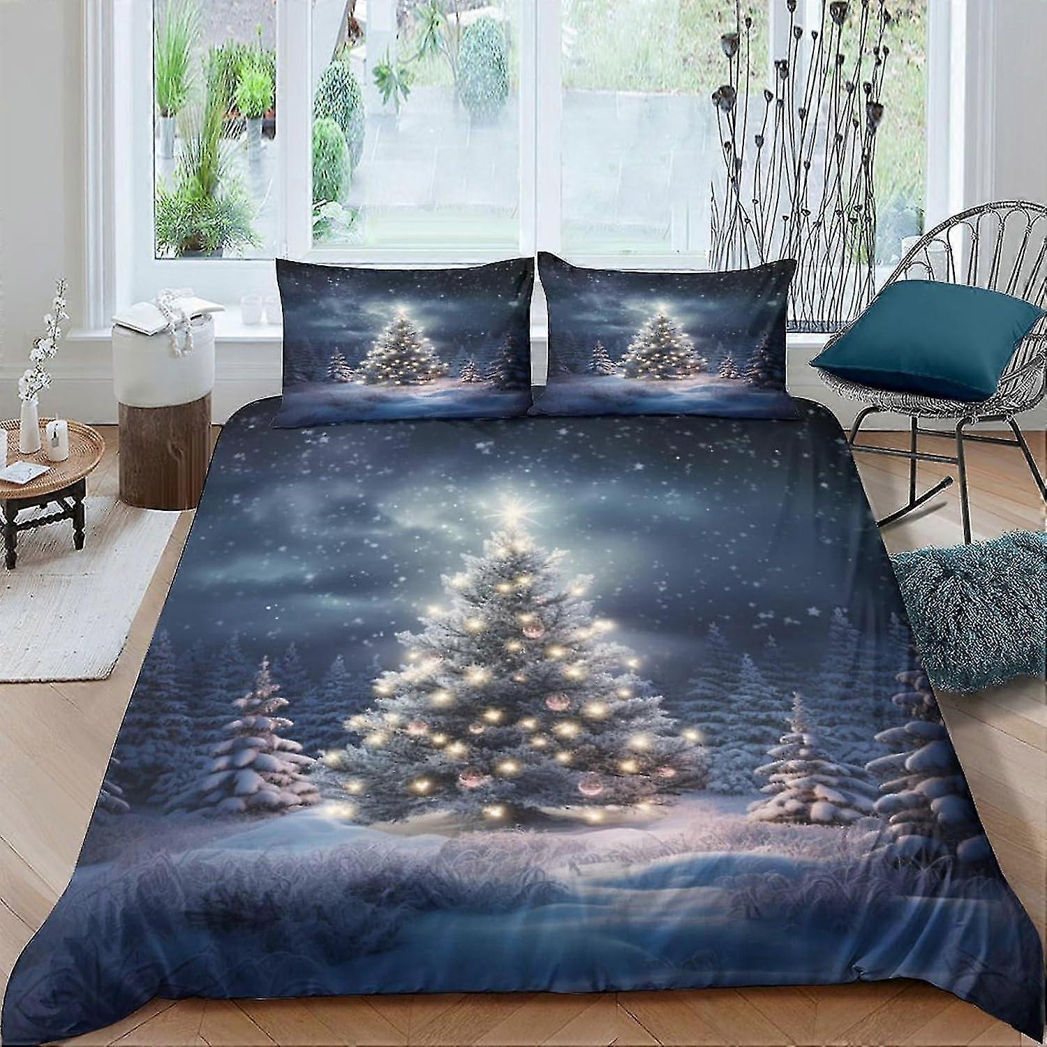 o3635 Lençóis Conjunto de Cama de Árvore de Natal Conjunto de Capa de Edredom para Impressão 3D 3 Peças Macio Respirável Decorar Capa de Edredom Capa de Colcha com Travesseiro