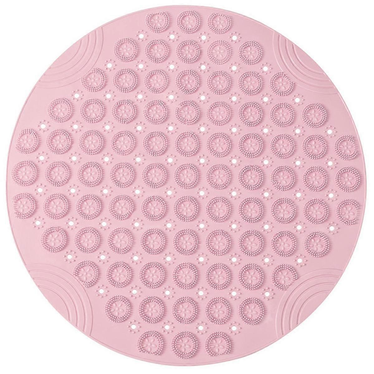 Round Non-Slip Shower Mat Strong Suction Bath Mats with Drain Holes with Raised Massage Loop, B
