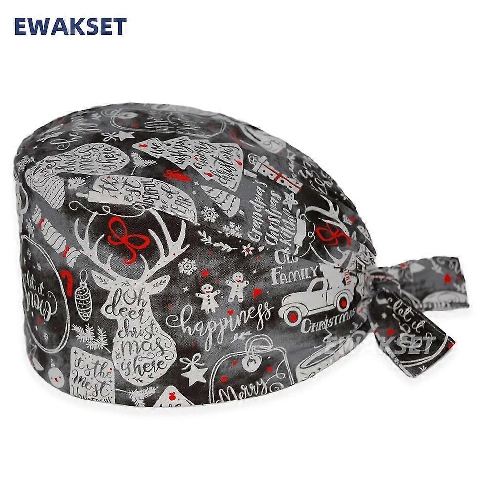 Χριστουγεννιάτικο τυπωμένο χειρουργικό καπάκι απολέπισης Βαμβακερό καπέλο νοσηλευτικής Εργαστήριο Pet Clinic Οδοντίατρος Ιατρικό Εργαστήριο Σχολή Spa Κλινικό Scrubs Cap
