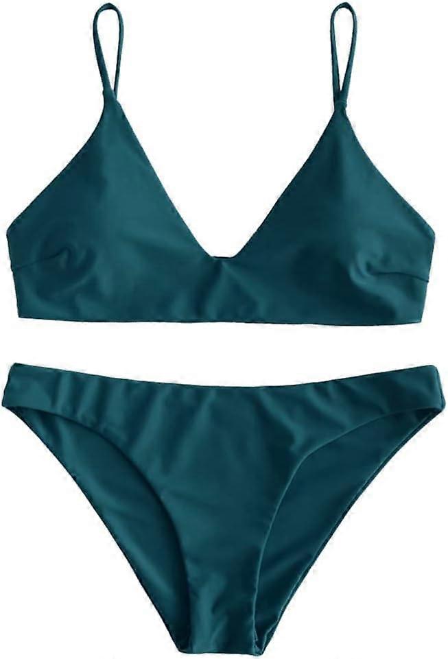 Kvinners solide spaghettistropp Bralette Bikini Sett todelt badedrakt