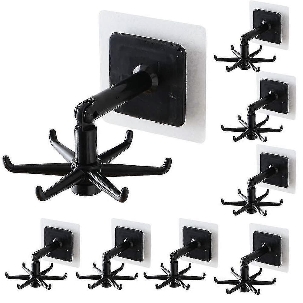 Pack Of 8 360 Rotating Folding Hooks, Self-adhesive 180 Vertical Flip Waterproof Utility Hooks (black)