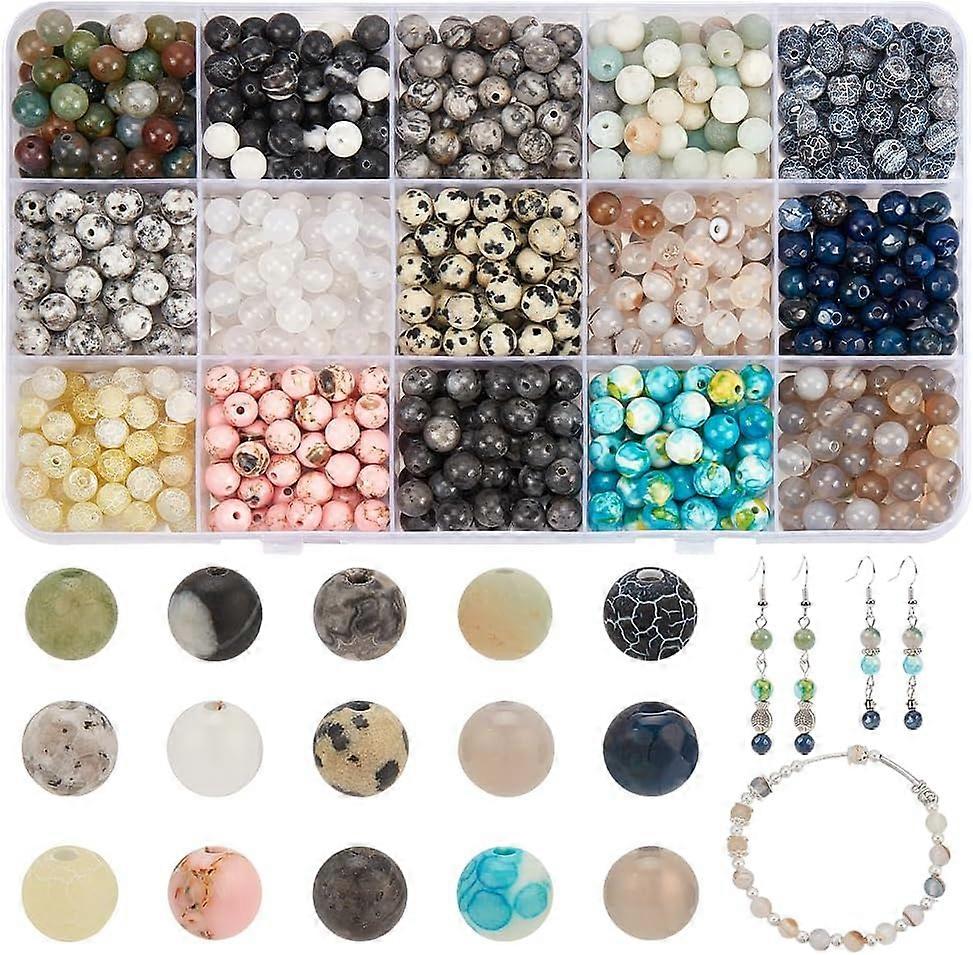 750Pcs 15 Styles Mixed Gemstone Baeds Round Mixed Dyed and Undyed 6mm Hole: 1mm 50pcs/style