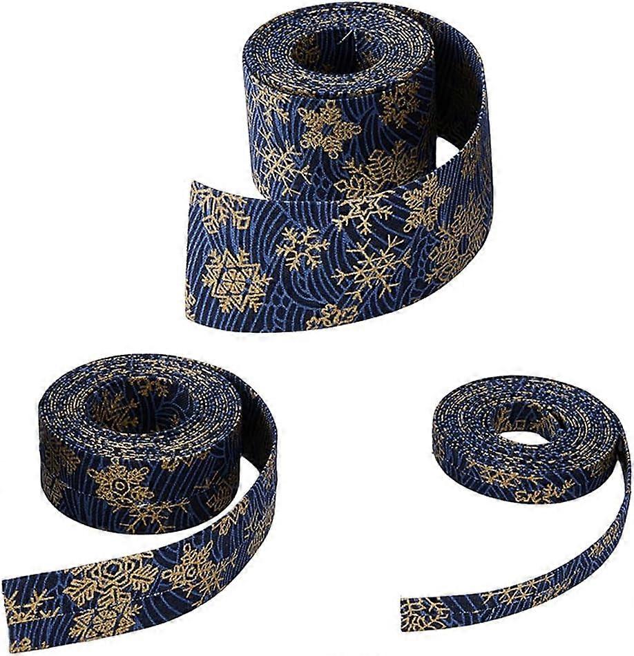 6M 3 Sizes Christmas Ribbons Marine Blue Double Face Printed Polyester Ribbon Flat with Hot Stamping Snowflake Pattern Lace Trim Wrapping Ribbon Garme
