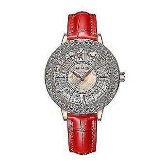 Watch Women's Ling-shaped Cut Glass Gypsophila Women's Watch Simple Fashion Gift Rose Gold Diamond British Watch - Full Diamond Red Belt