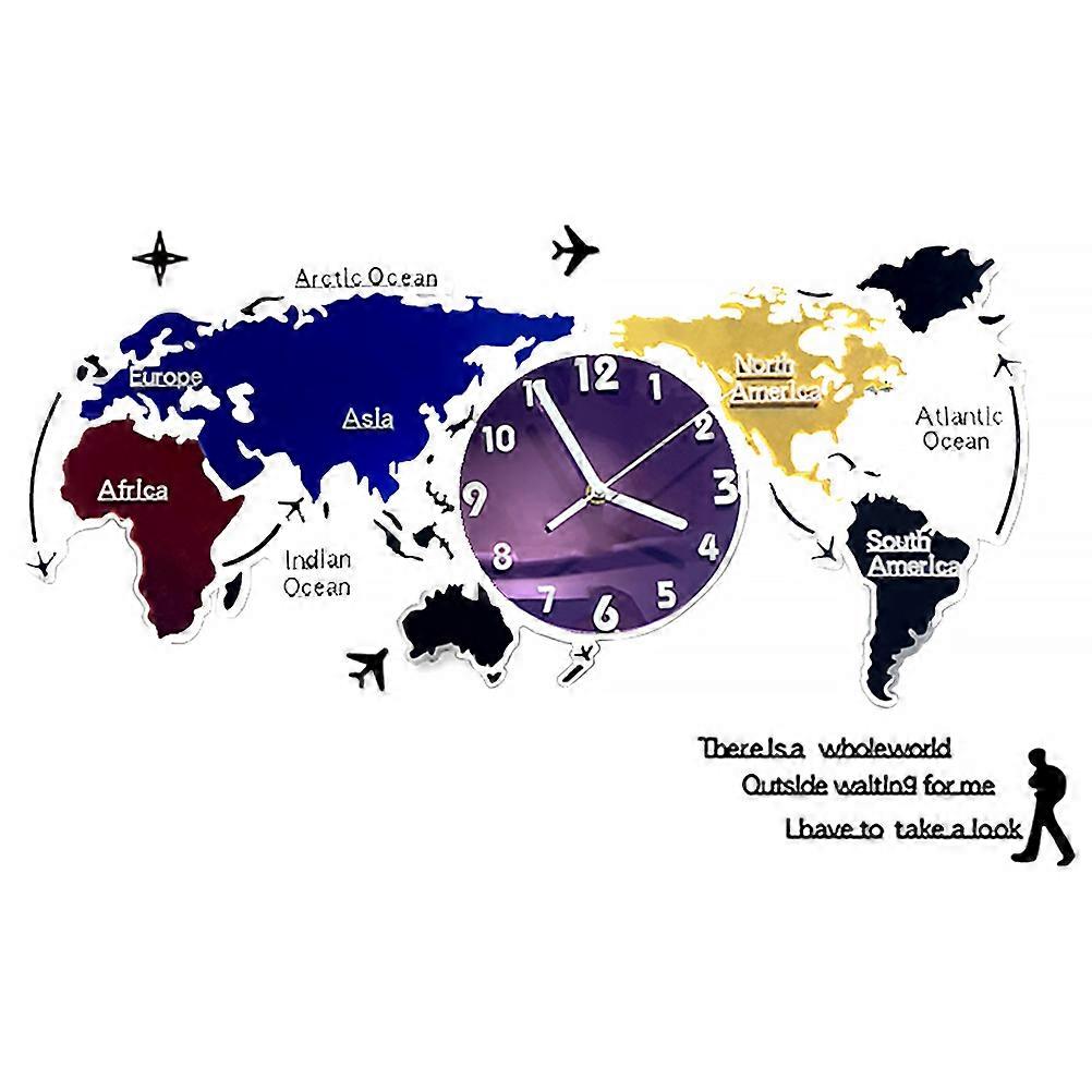 1 Set Colorful Acrylic Wall Clock World Map Wall Hanging Clock Home Decor