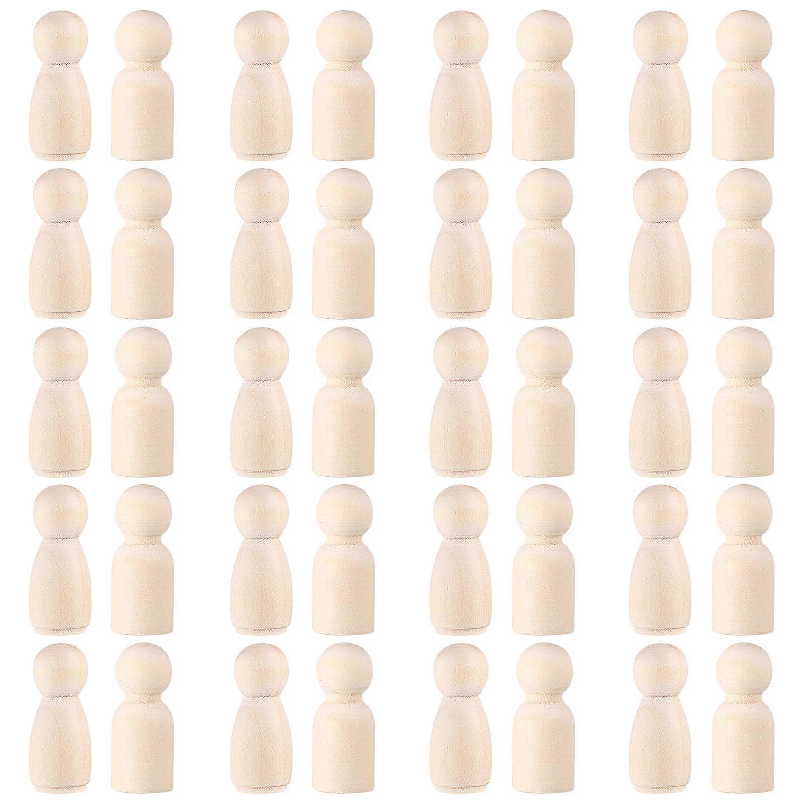 40pcs Wooden Peg People Dolls Unfinished Figures Wooden Peg Dolls Painting Crafts for DIY Craft Art 35mm
