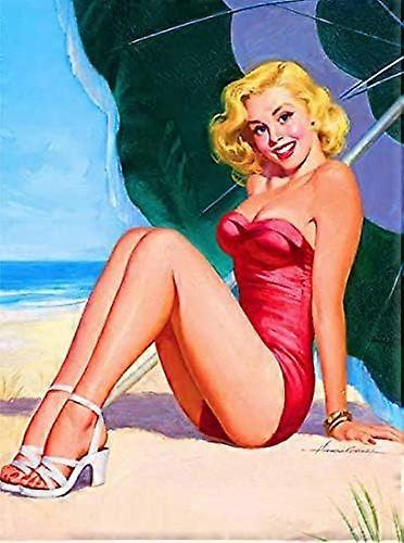 القصدير تسجيل خمر شيك الفن الديكور ملصق Pinup فتاة مثير سيدة الشاطئ فتاة لتخزين بار المنزل مقهى مزرعة المرآب أو النادي 12 "X 8"