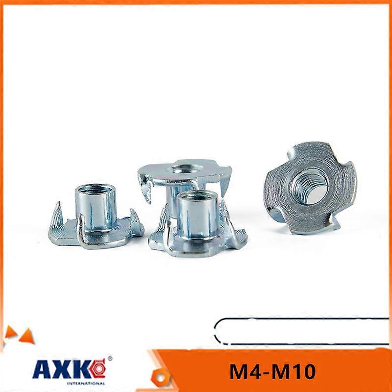 10pcs M4 M5 M6 M8 M10 Thickened Steel Four Claws Speaker Nut Blind Pronged Insert T-Nut for Wood Furniture Length=8-17mm