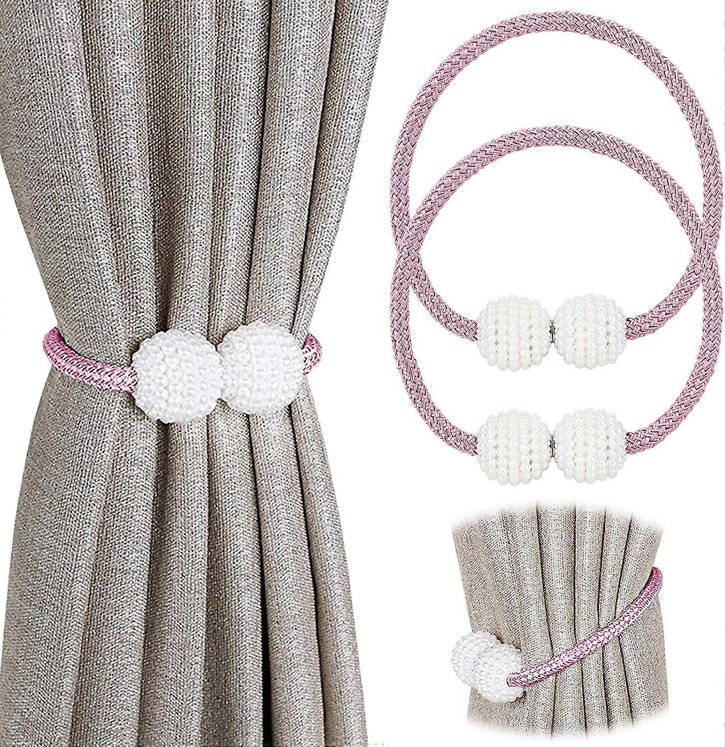 Magnetic Curtain Tiebacks Clips - Window Tie Backs Holders for Home Office Decorative Rope Holdbacks Classic Tiebacks Design (1 Pair, Pink)