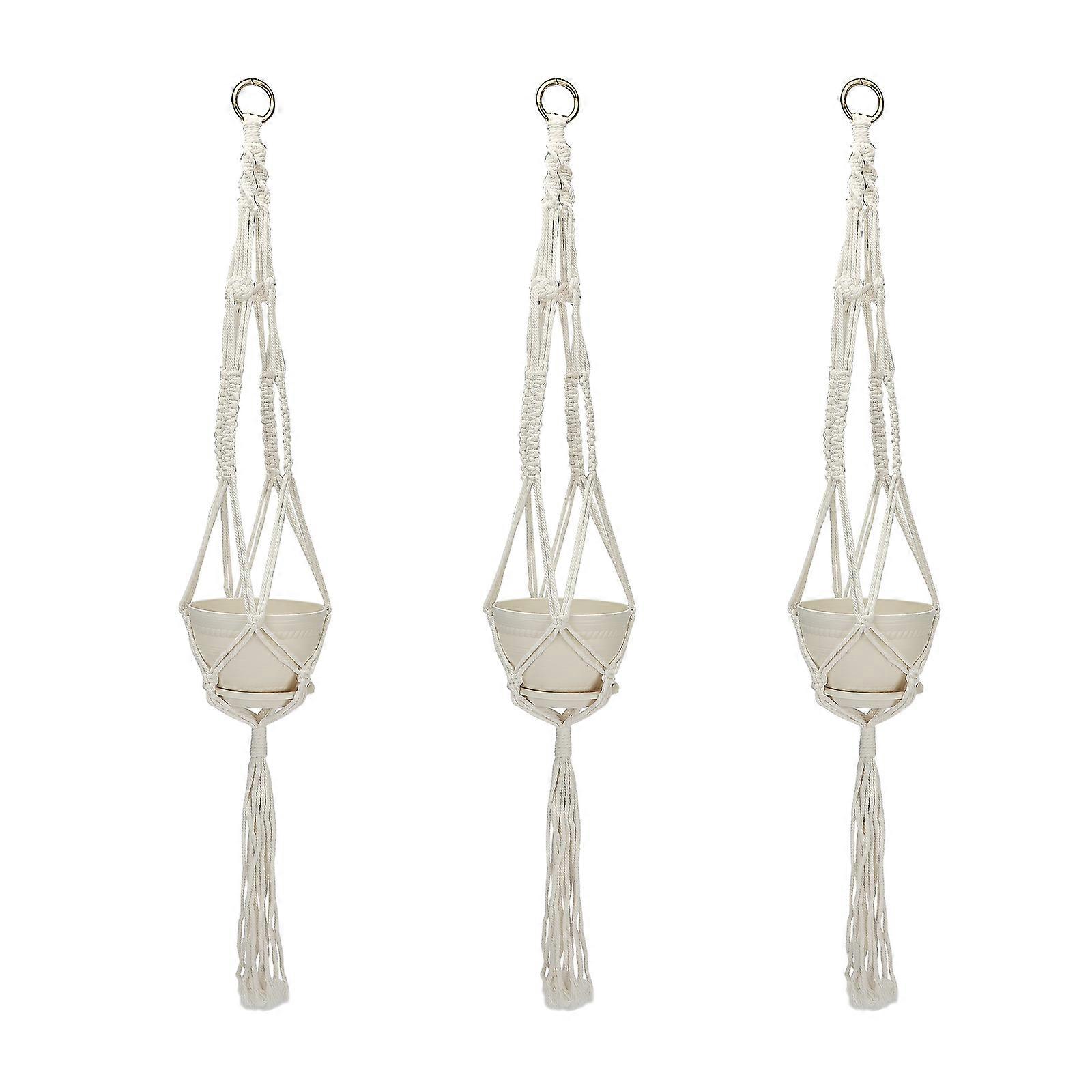 Cabide de plantas com vasos de flores, 3 conjuntos de vasos suspensos de plantas internas, corda de algodão artesanal boêmia home dcor, ideias para qualquer pessoa, incluindo racks de plantas, f