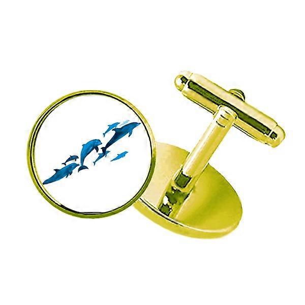 ドルフィンビッグスモールアールデコファッションスタッズドビジネスメタルカフリンクスゴールデン
