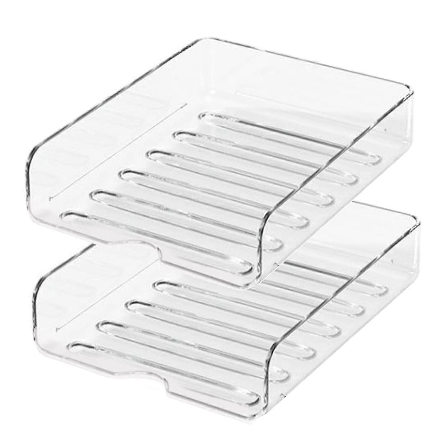 2Pcs Layered Stackable Desk Organizer Paper Tray Transparent Design Multi-Functional Storage