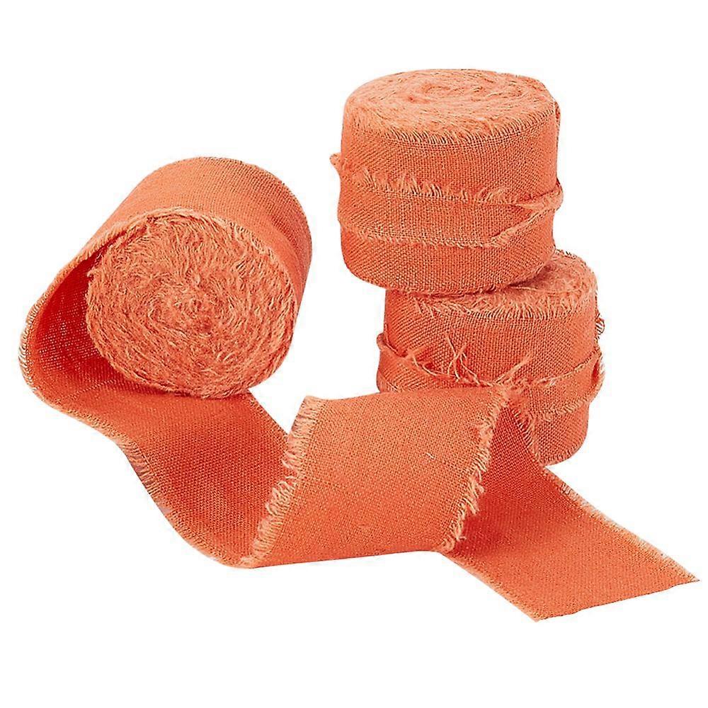 Cotton Rustic Frayed Edge Ribbon Tassel Fringe Ribbon with Wood Spools for Wedding Bouquet Invitation Card Dark Orange 1-5/8 inch(40mm) about 5.47 Yar