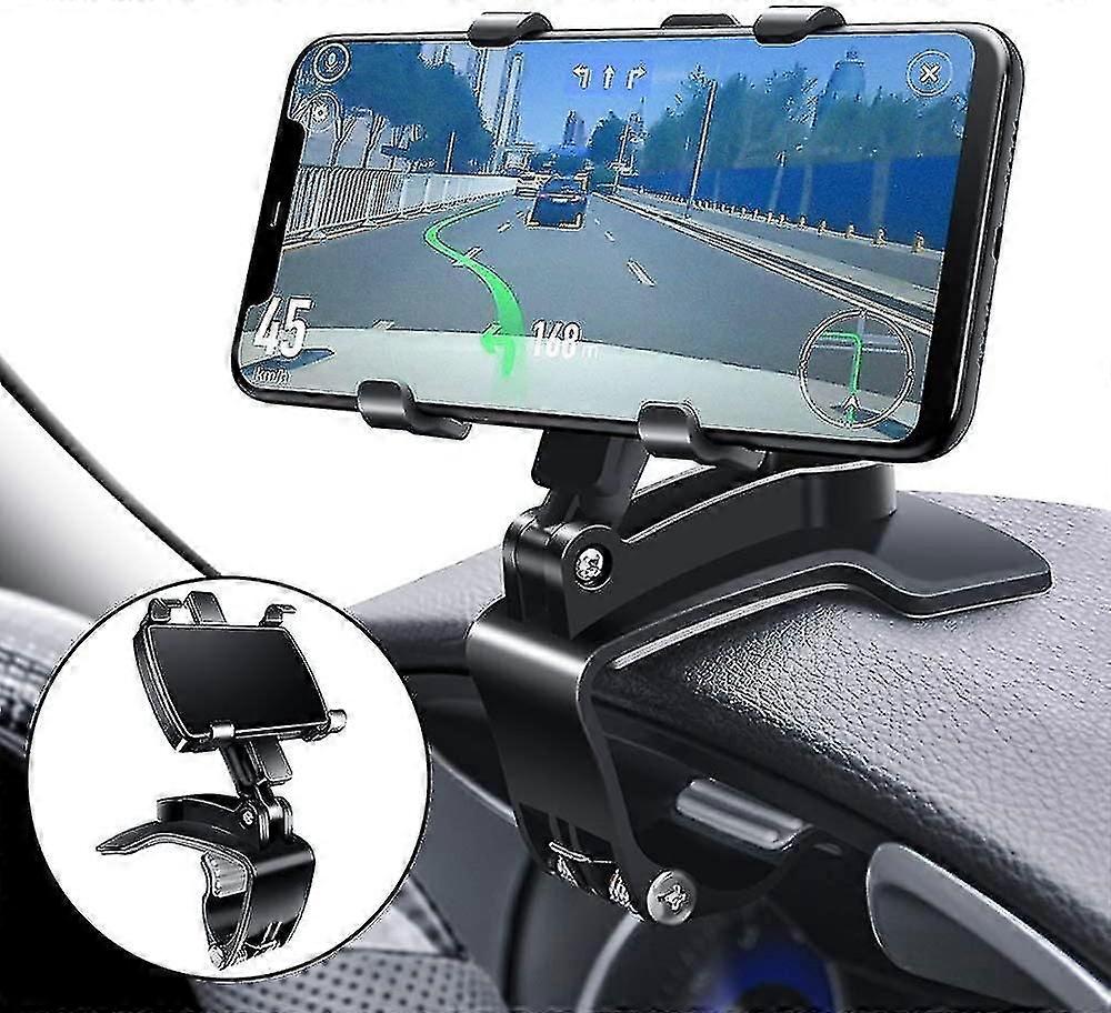 Starlight-multi-function Phone Holder For Car Dashboard, With 360 Rotatable Adjustable Spring Clip, Black