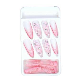 Rosa Glitzer Dekor Lange Quadrat Falsche Maniküre Leichte Und Einfach Zu Klebende Gefälschte Nagelkleber Modelle