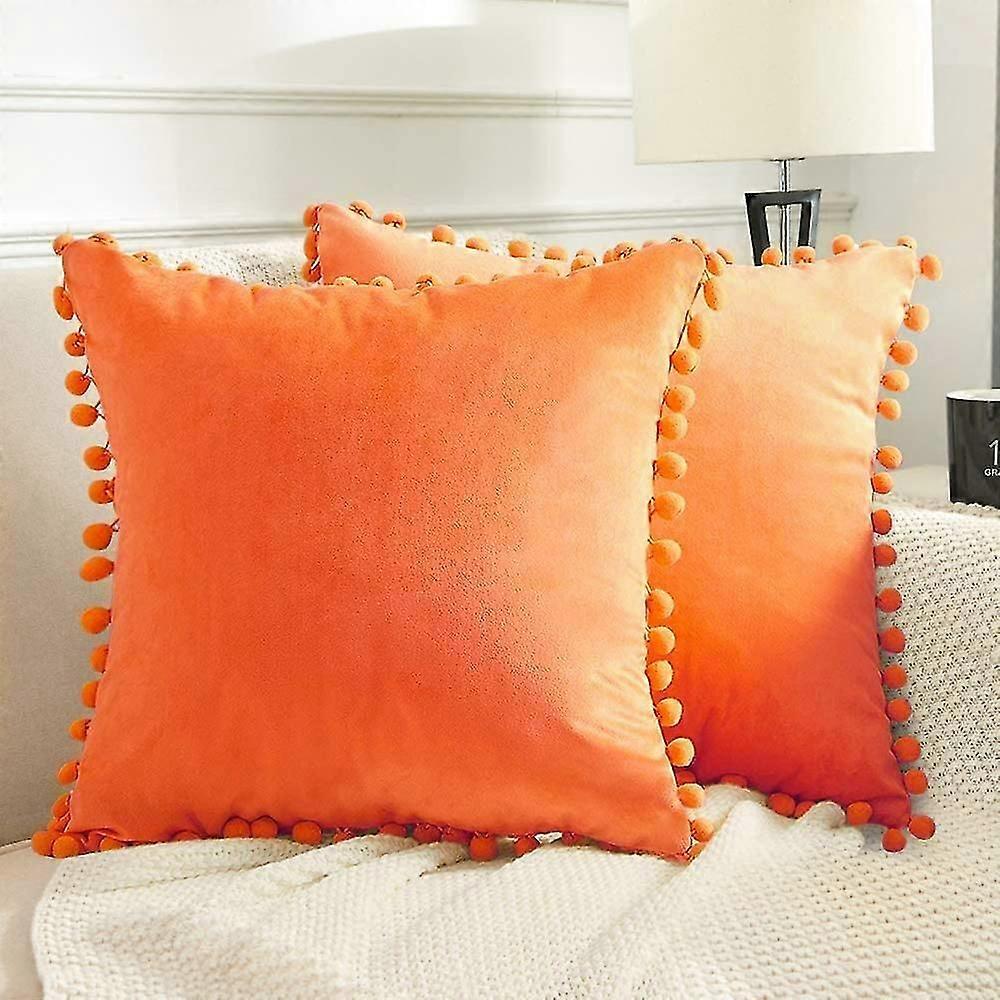 Pv Veet Decorative Throw Pillow Covers With Pom Poms, Pa Of 2 Soft Particles Veet Pillow Cases Square Cushion Covers For Couch Bedroom Car Sofa,7982