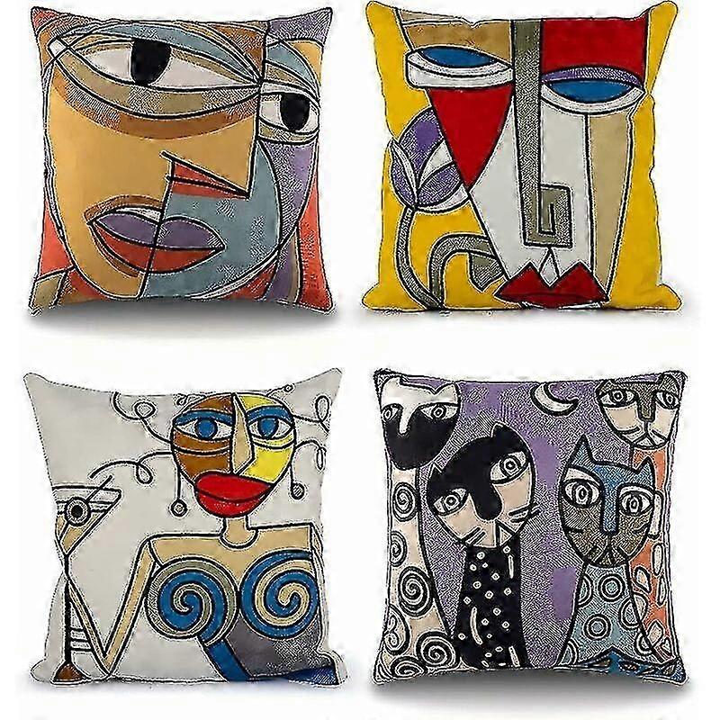 Conjunto de 4 Picasso Capa Almofada 45x45 cm Bordado Algodão Linho Sofá Almofada Capas Li Escandinavo
