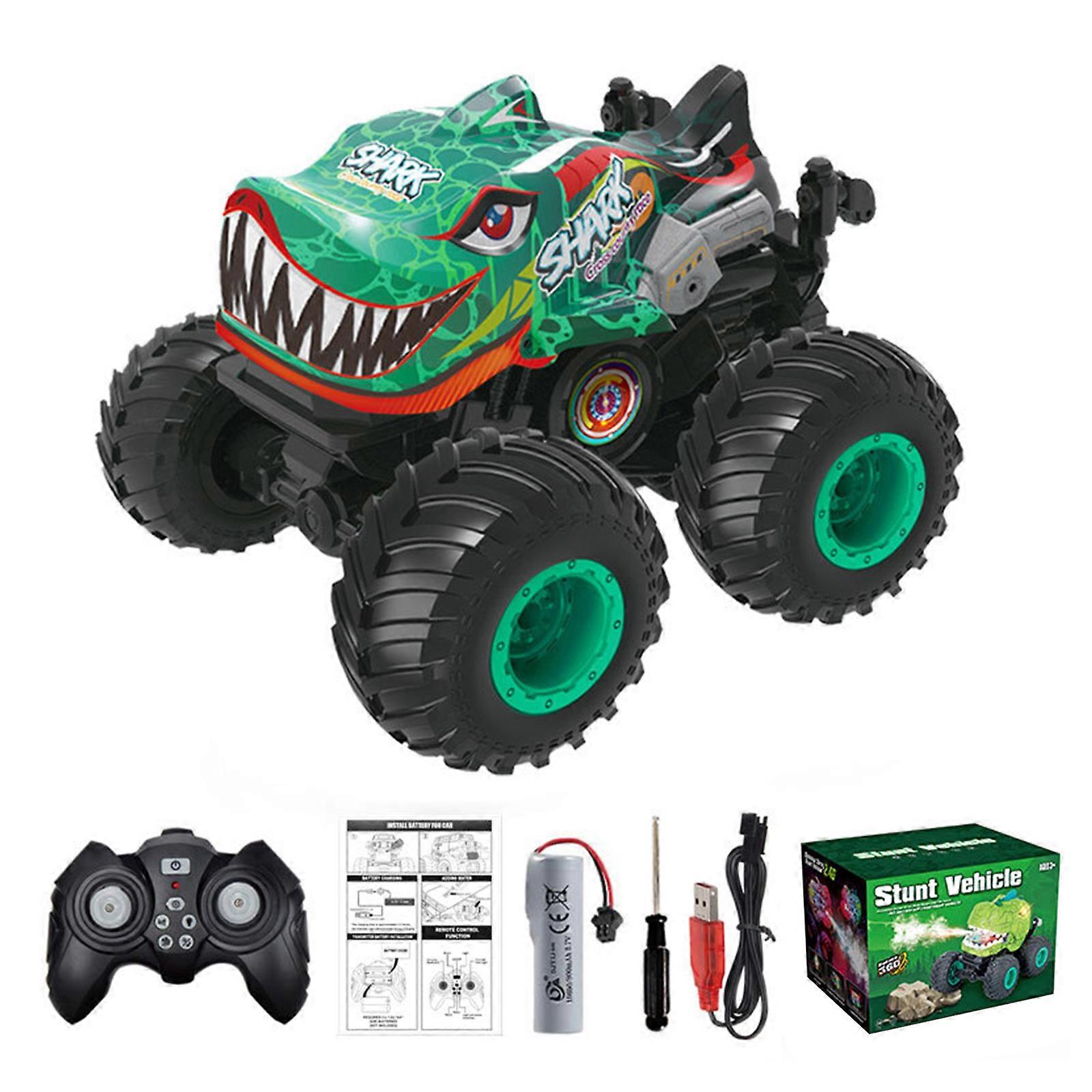 2.4G Remote Control Pickup Stunt Vehicle Toy All Terrains Rotating Truck Model Play Vehicle Teens Adult Fast Speed Car  Green