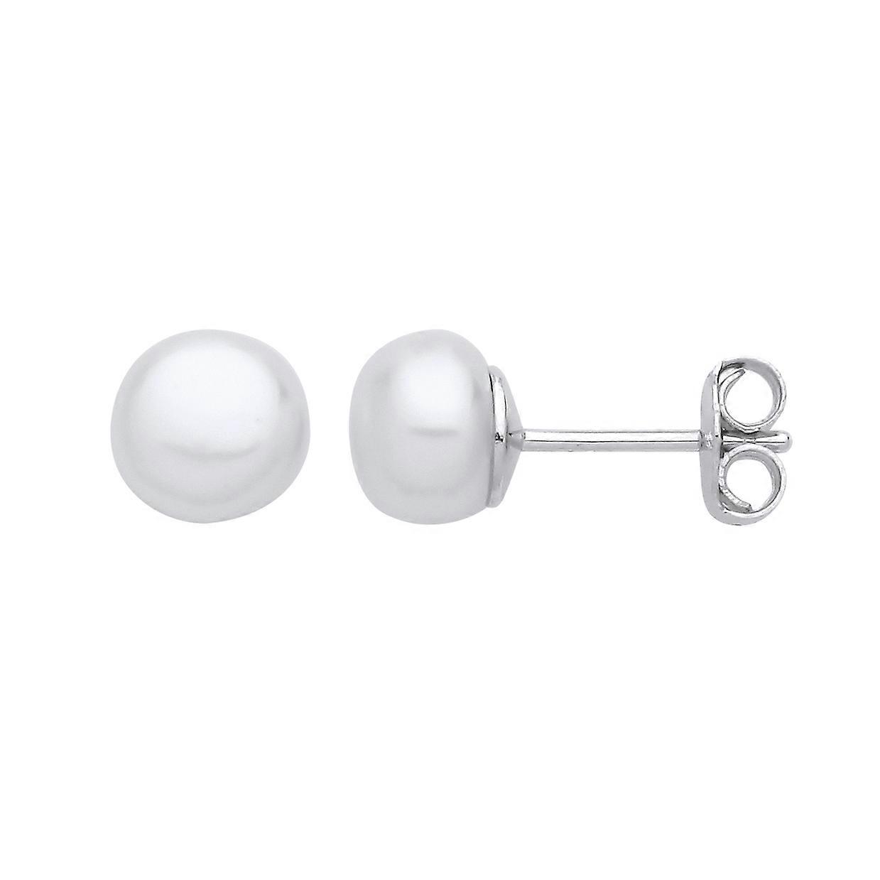 Jewelco London Ladies Rhodium Plated Sterling Silver Cream Pearl Levana Full Moon Button Stud Earrings