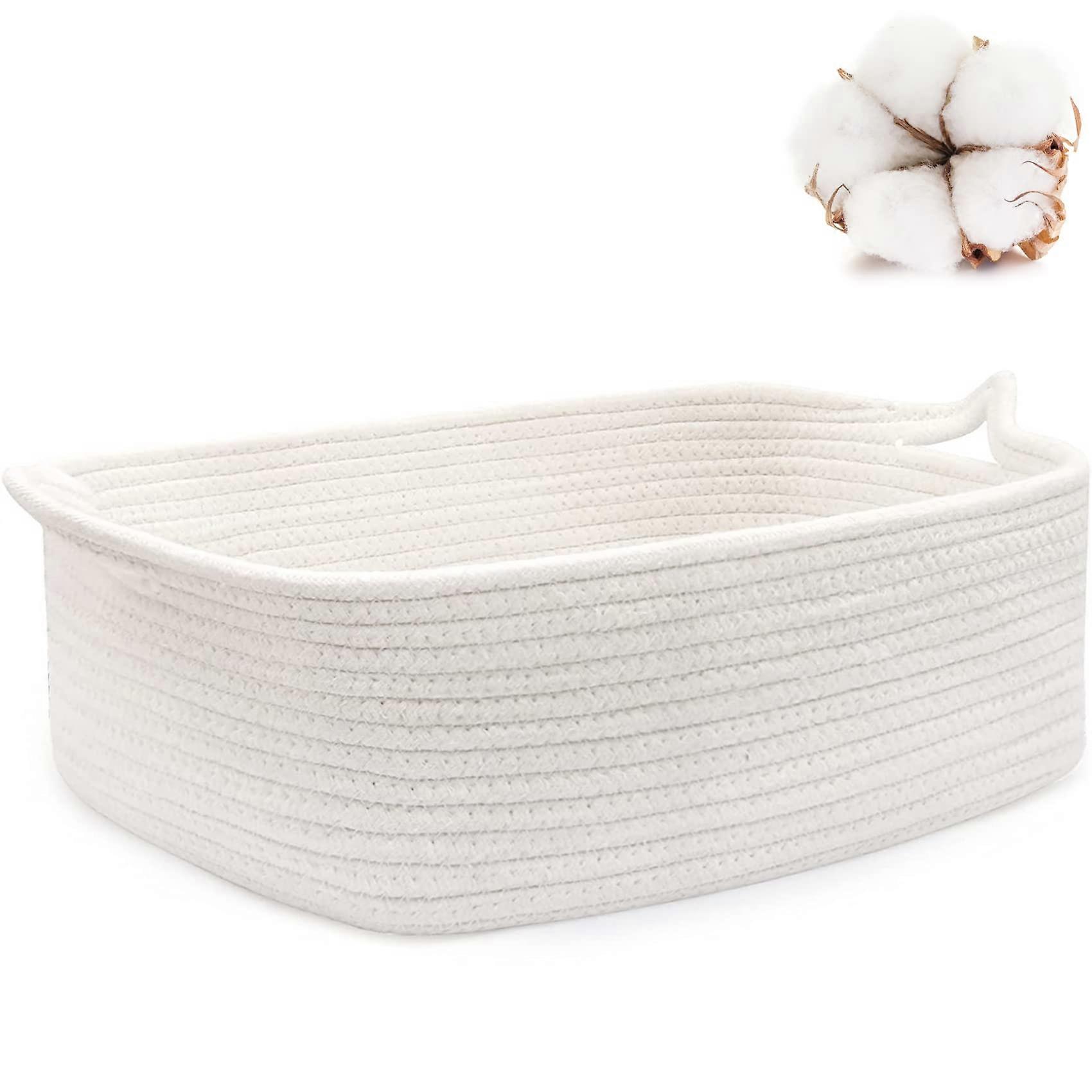 Small White Rope Woven Basket with Handle for Multiple Purposes
