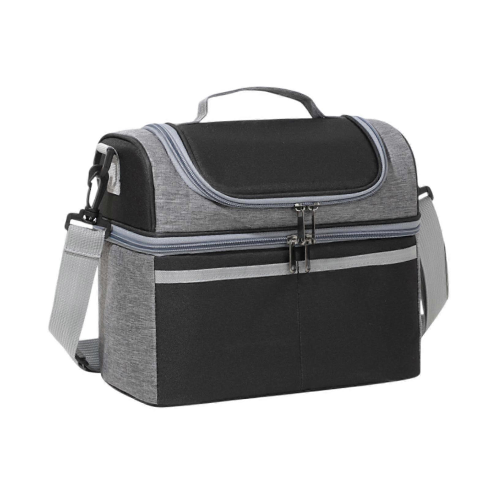 حقيبة تخزين الغداء حقيبة حرارية مزدوجة الطبقة مقاومة للماء للعمل السفر نزهة سوداء