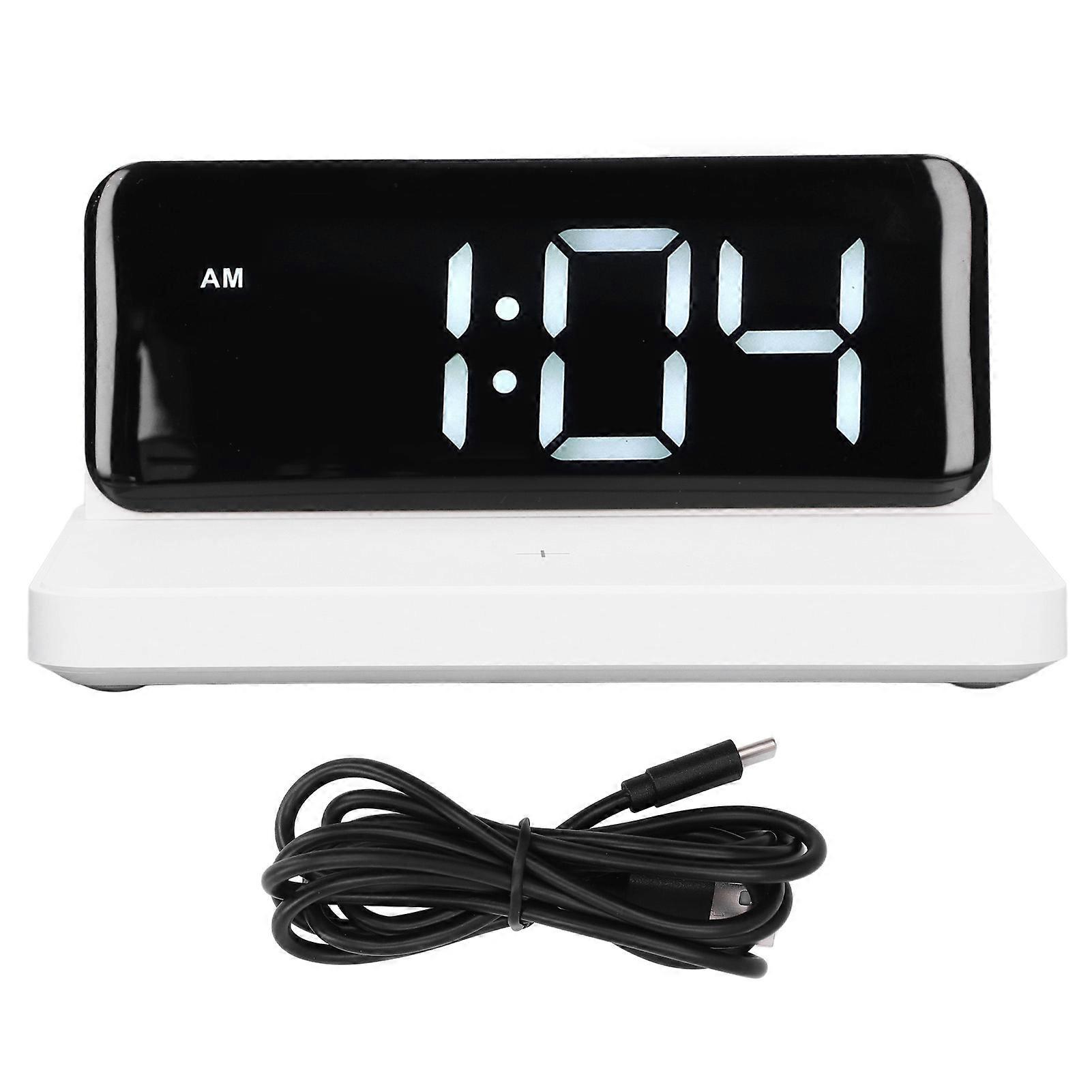 Alarm Clock Wireless Charger with USB Output, Fast Charging, LED Display, Adjustable Volume, White Color