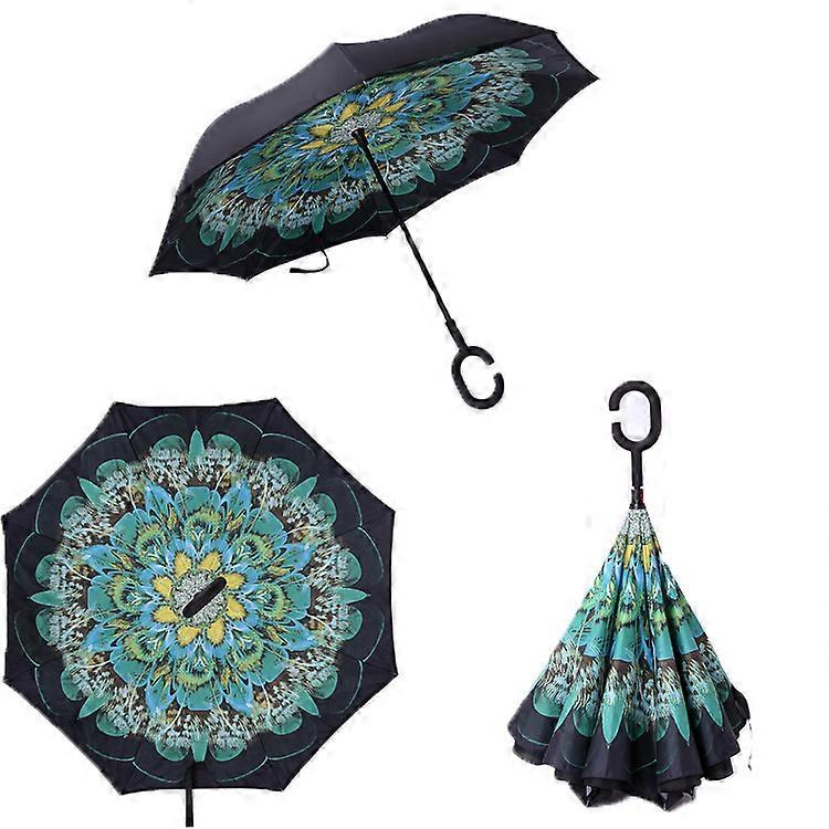 Reverse Folding Umbrella, Windproof and UV-Resistant Travel Umbrella with Ergonomic Handle, Compact Size, Black Color