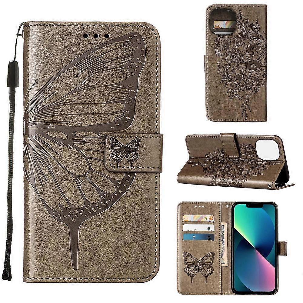 For iPhone 14 Embossed Butterfly Leather Phone Case