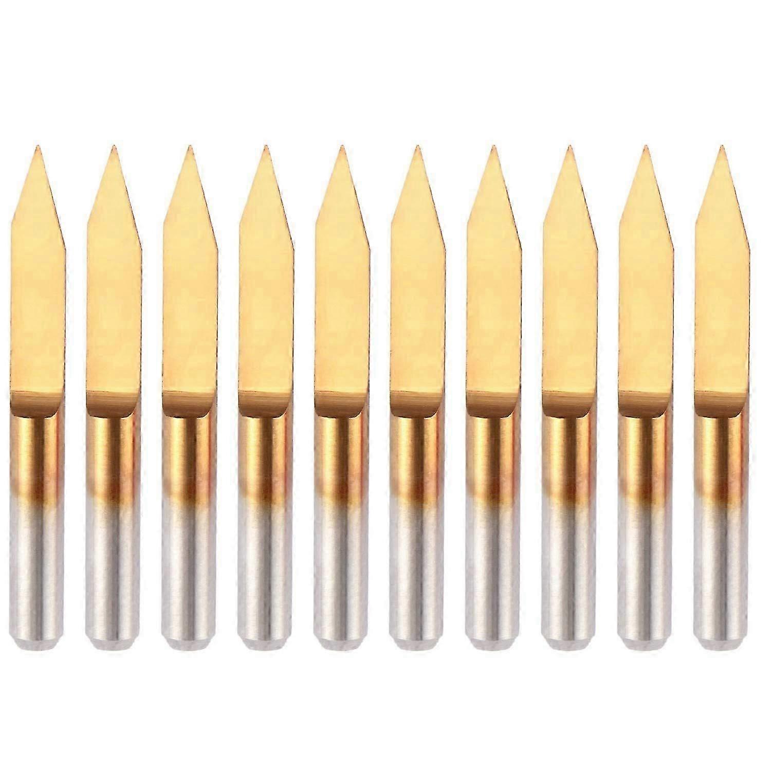10Pcs 30 Degree 0.1mm Tip Titanium Coated Flat Bottom Carbide PCB Engraving Bits V-Shape CNC Router JN