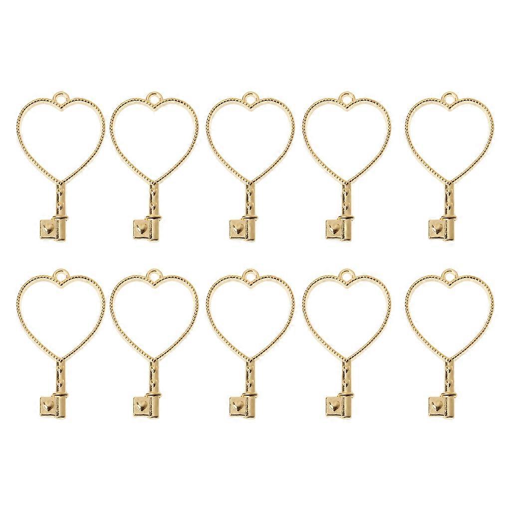 10 Pieces/Set Blank Heart for Key Pendant Metal Frame with Loop Press Flower UV Resin Frame for DIY Art Craft Jewelry Ma  Gold