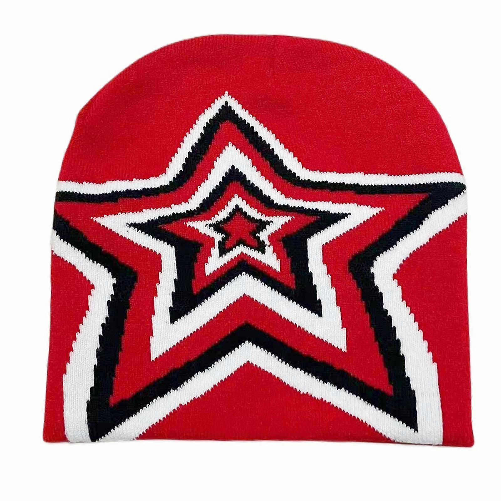 Multiple Color Teens Beanie Hat Elastic Windproof Star Pattern Hat Ear Protector Hat Winter Cycling Skiing Supplies Red