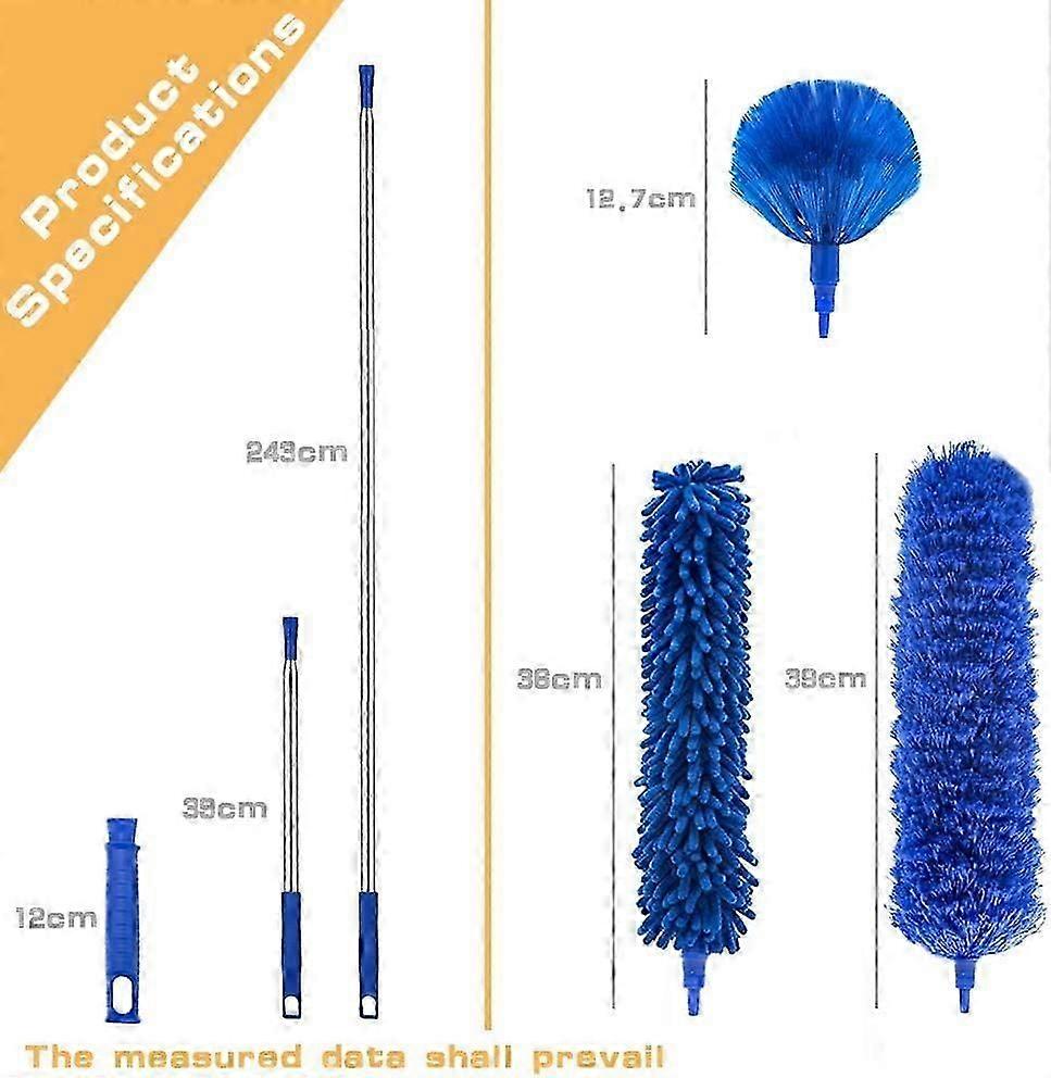 Duster cleaning kit with 254.4 cm telescopic extension, reusable folding duster, light washable duster for cleaning the cobweb ceiling fan