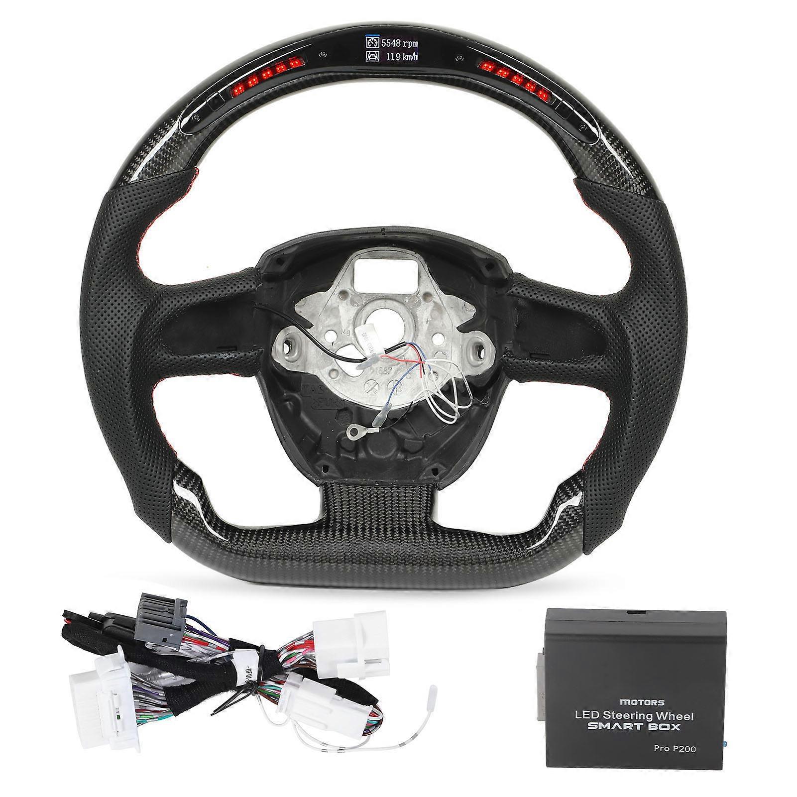 LED Shift Lights Carbon Fiber Steering Wheel Red Stitching for A4 S4 A5 S5 RS5 B8 A6 S6 C6 A8 S8 D3