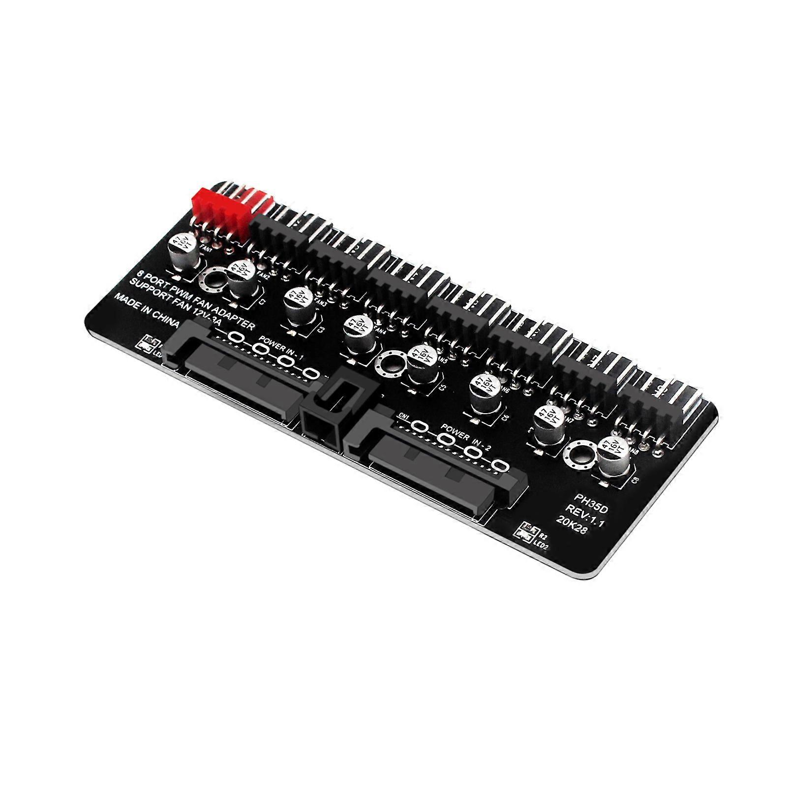 PC Chassis Fan Hub CPU Cooling HUB 10 Port 12V SATA-PWM Hub Molex Controller Power from Double Molex Support 3 Pin 4 Pin